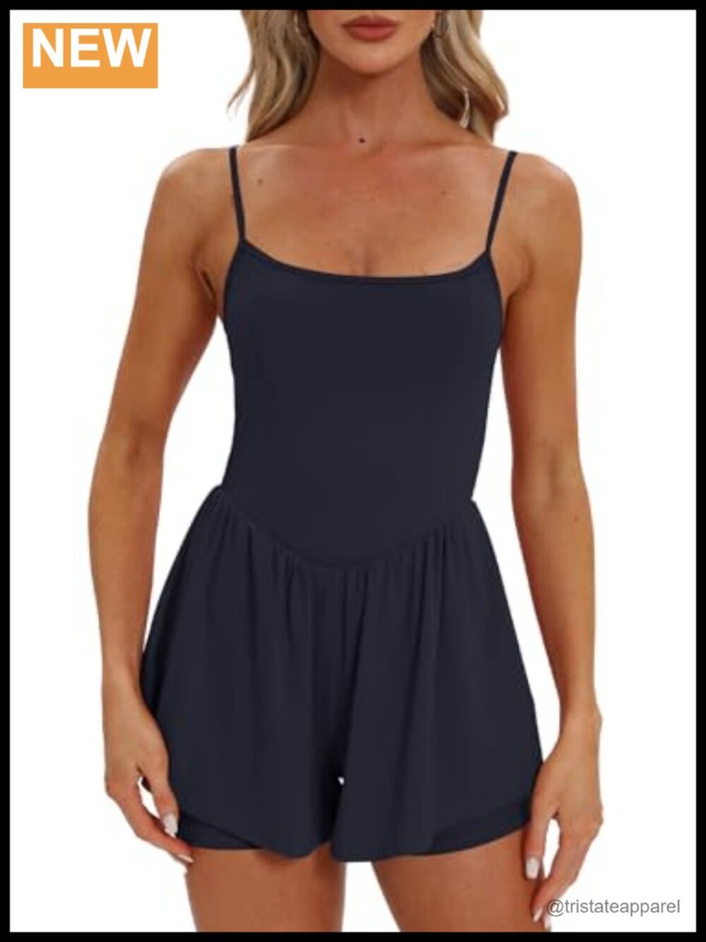 Sleeveless Spaghetti Strap Romper with Built-in Shorts and Pocket